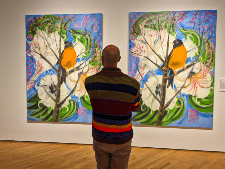 Rob Taylor with Bird Paintings at the Farnsworth Art Museum Rockland Midcoast Maine 1