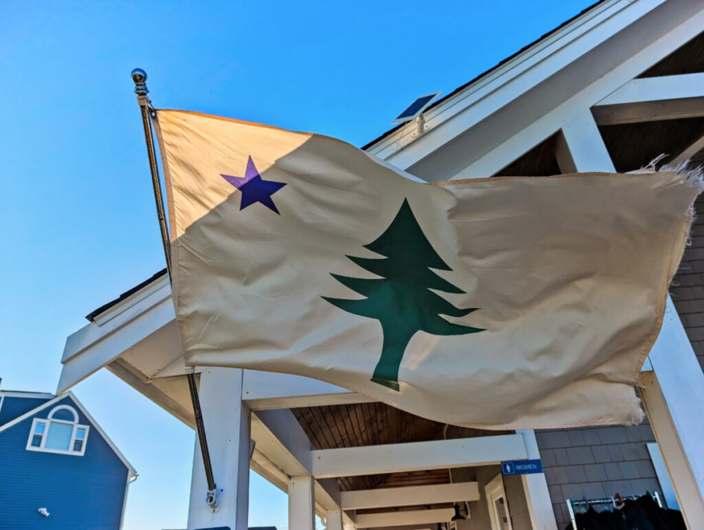Maine Pine Tree Flag at Cape Neddick Nubble Lighthouse in York Maine 1