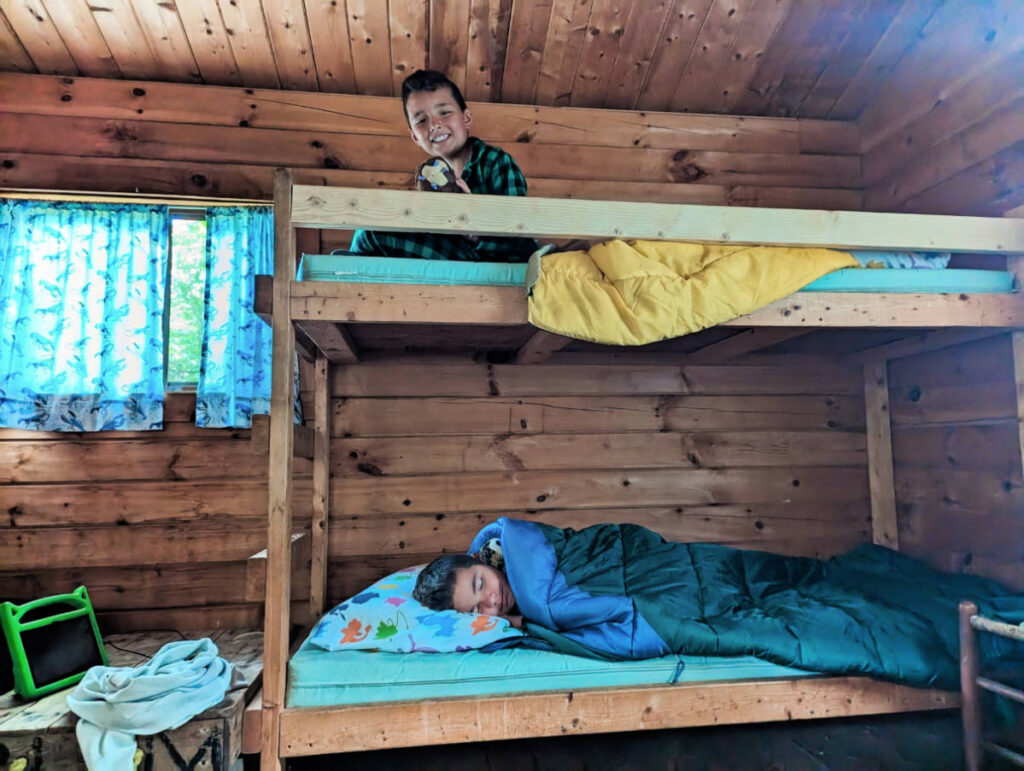Taylor Family Camping in Rustic Cabin at Megunticook Campground Rockport Maine 2