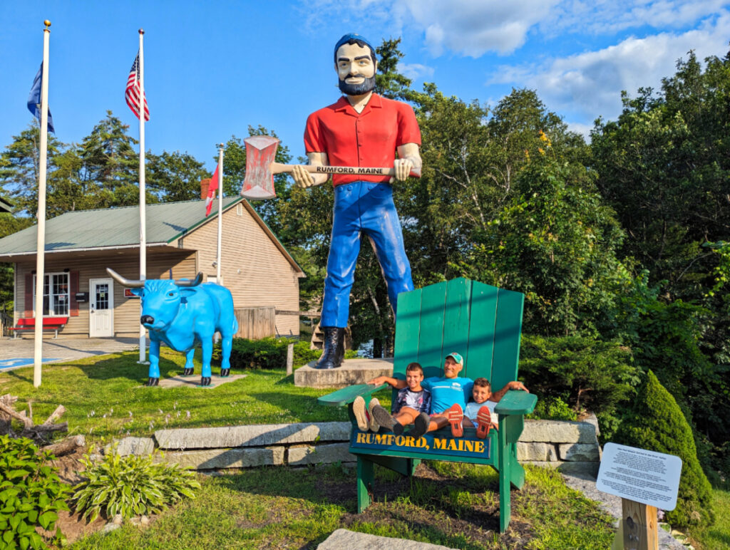 Taylor Family with Paul Bunyan in Rumford Highland Maine 1
