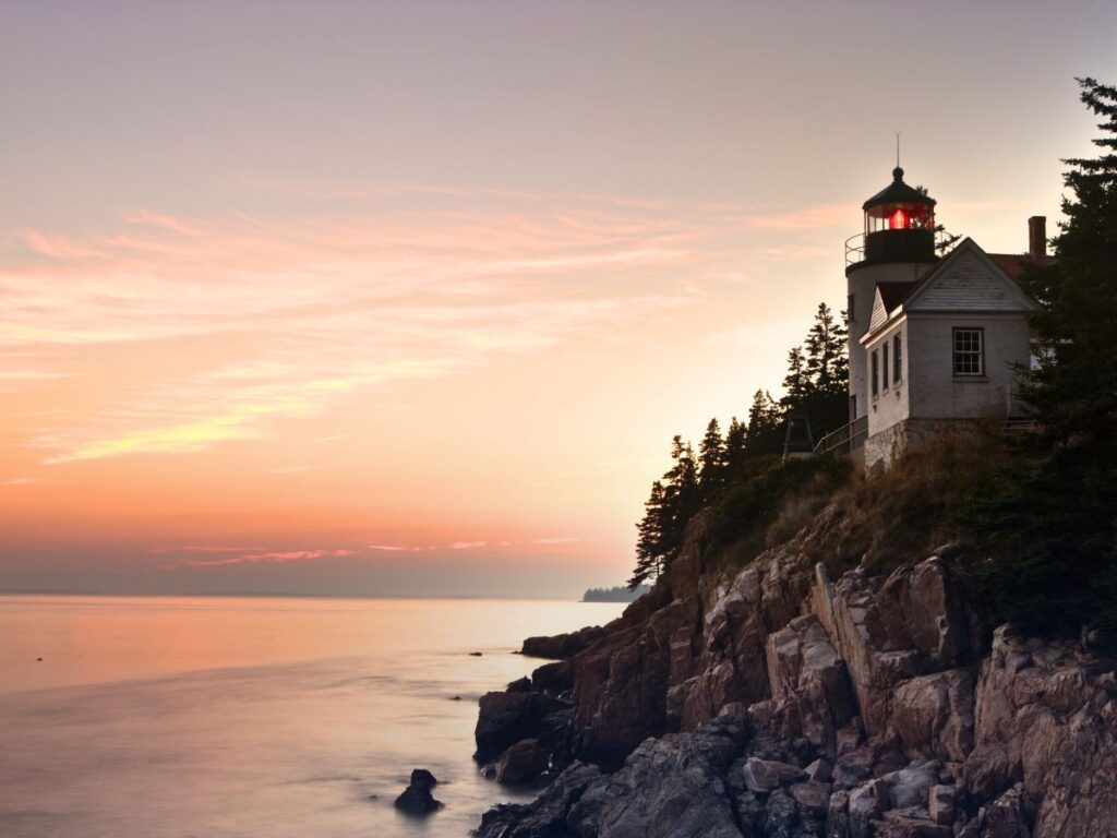 Bass Harbor Lighthouse at Sunset in Acadia National Park Bar Harbor Maine 1