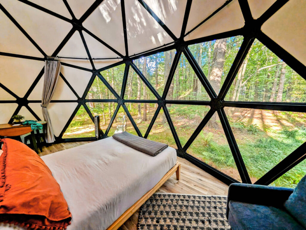 Interior of Geodesic Dome at Desert of Maine Glamping Freeport Maine 2