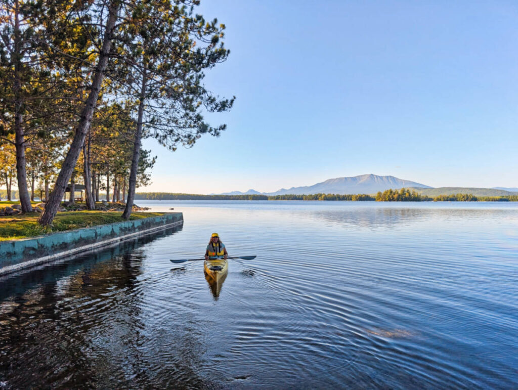Kelly Kayaking on Millinocket Lake at New England Outdoor Center NEOC Millinocket Maine 2