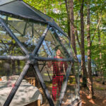 Rob Taylor in Geodesic Dome at Desert of Maine Glamping Freeport Maine 3