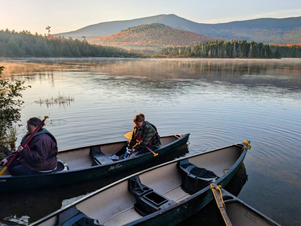 Fog and Fall Colors on Pond during Canoe Moose Tour with Northeast Whitewater Greenville Maine 2