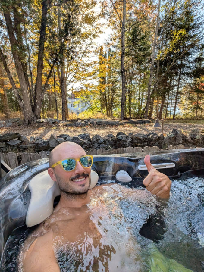 Rob Taylor in Hot Tub at Blair Hill Inn Greenville Maine 1