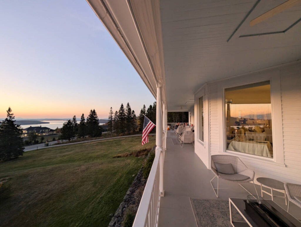 Sunset on Veranda of Blair Hill Inn Greenville Maine 1