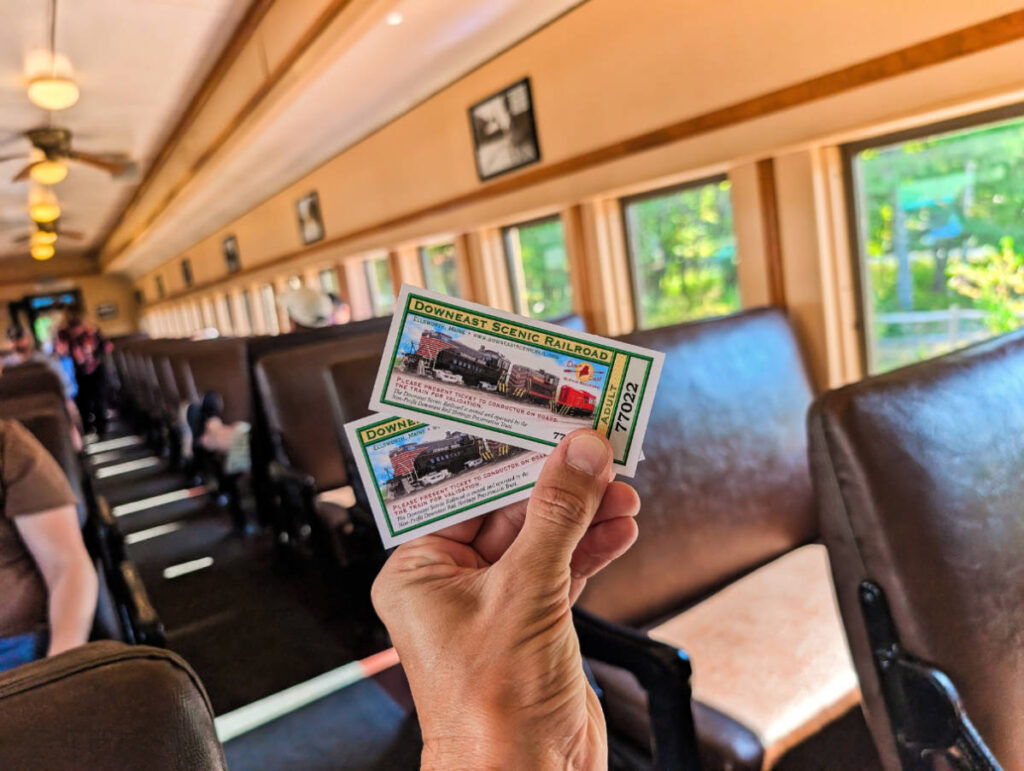 Train Tickets onboard DownEast Scenic Railway at Station in Hancock Maine 1