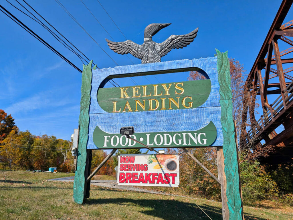 Sign for Kellys Landing Lodge on Moosehead Lake Greenville Maine 1