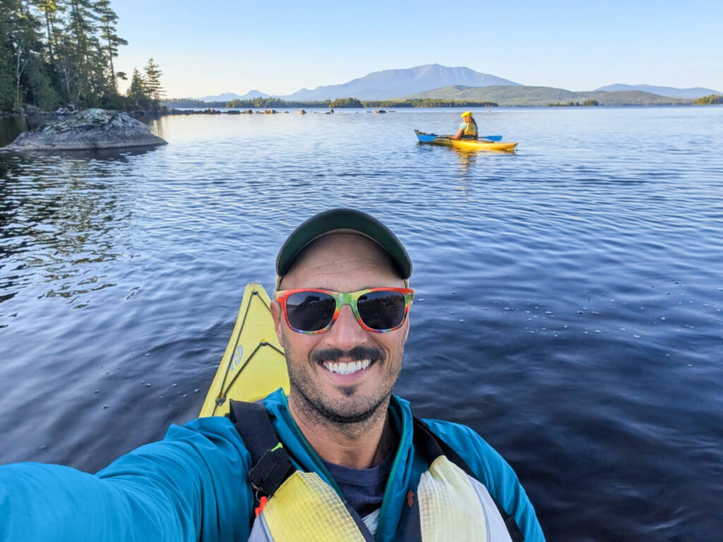 Rob Taylor Kayaking on Millinocket Lake at New England Outdoor Center NEOC Millinocket Maine 1