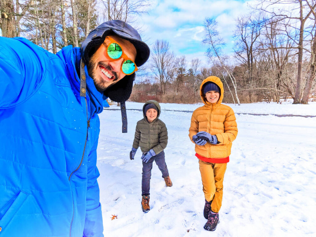 Taylor Family Playing in Snow at Royal River Park Yarmouth Maine 2