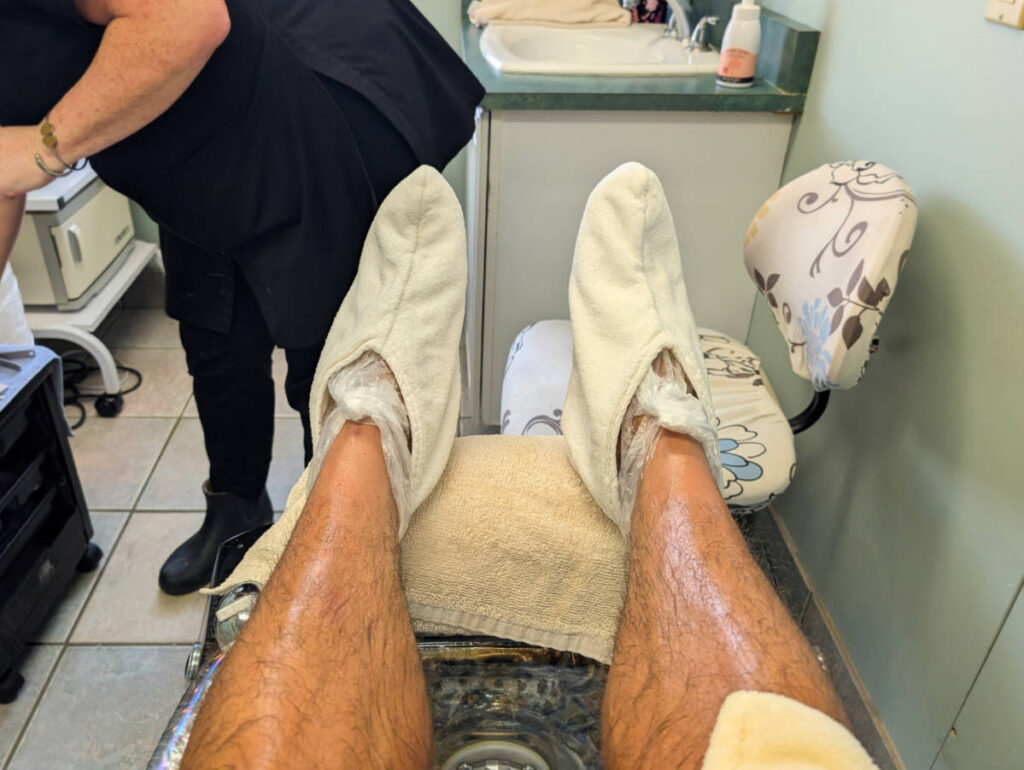 Paraffin Wax foot treatment in pedicure at Senator Spa at Senator Inn and Spa Augusta Maine 2