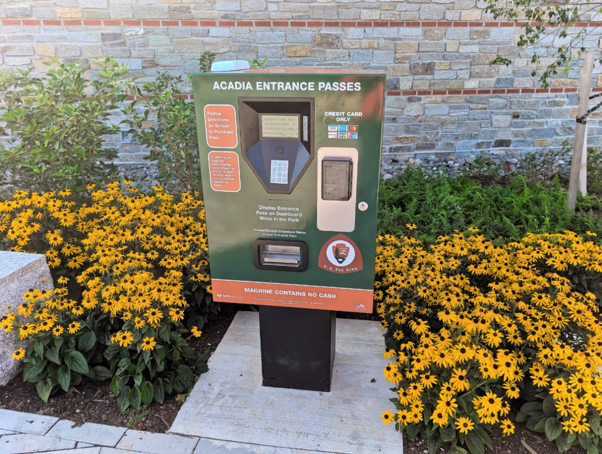 Pass distribution machine at Acadia Gateway Center at Mount Desert Island Acadia National Park Maine