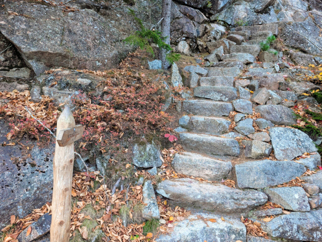 Spring Trail staircase from Carriage Road in Acadia National Park Maine