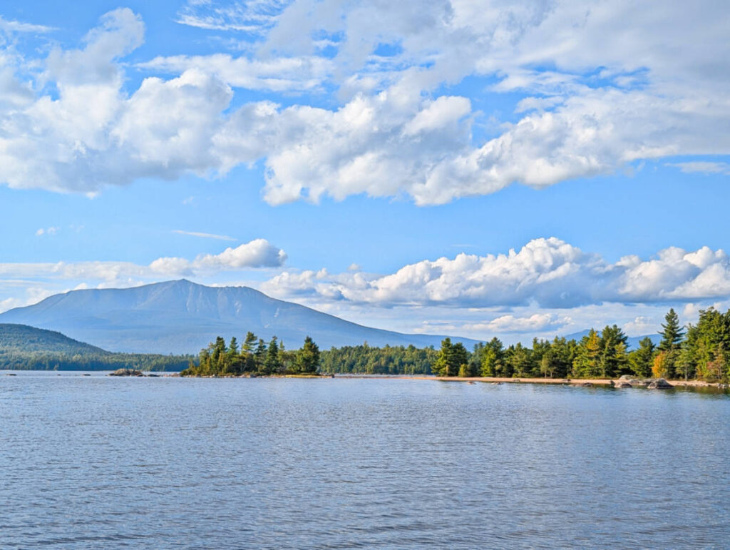 View of Mount Katahdin on Millinocket Lake Highlands Maine